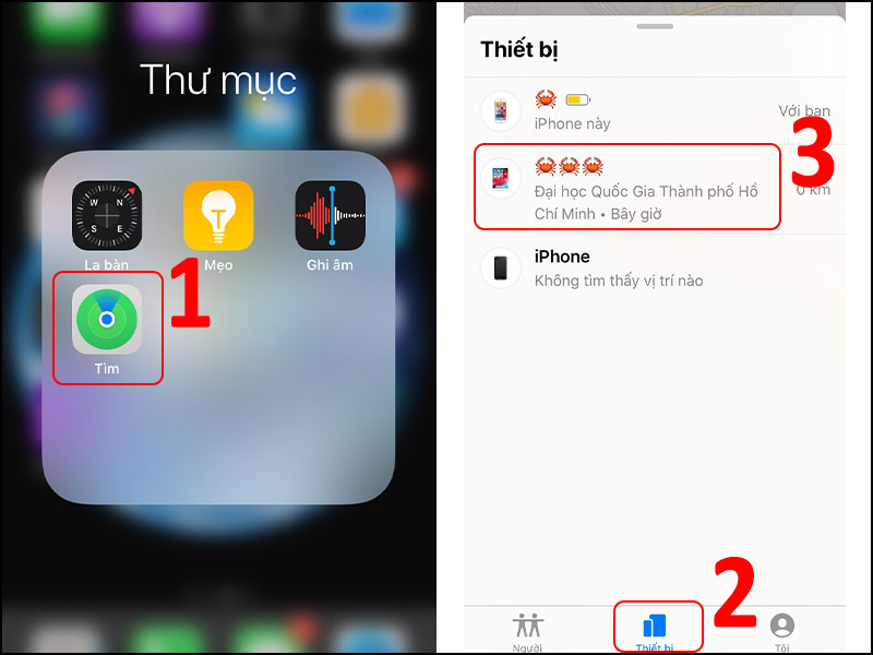 Chọn thiết bị cần tìm trong ứng dụng Tìm